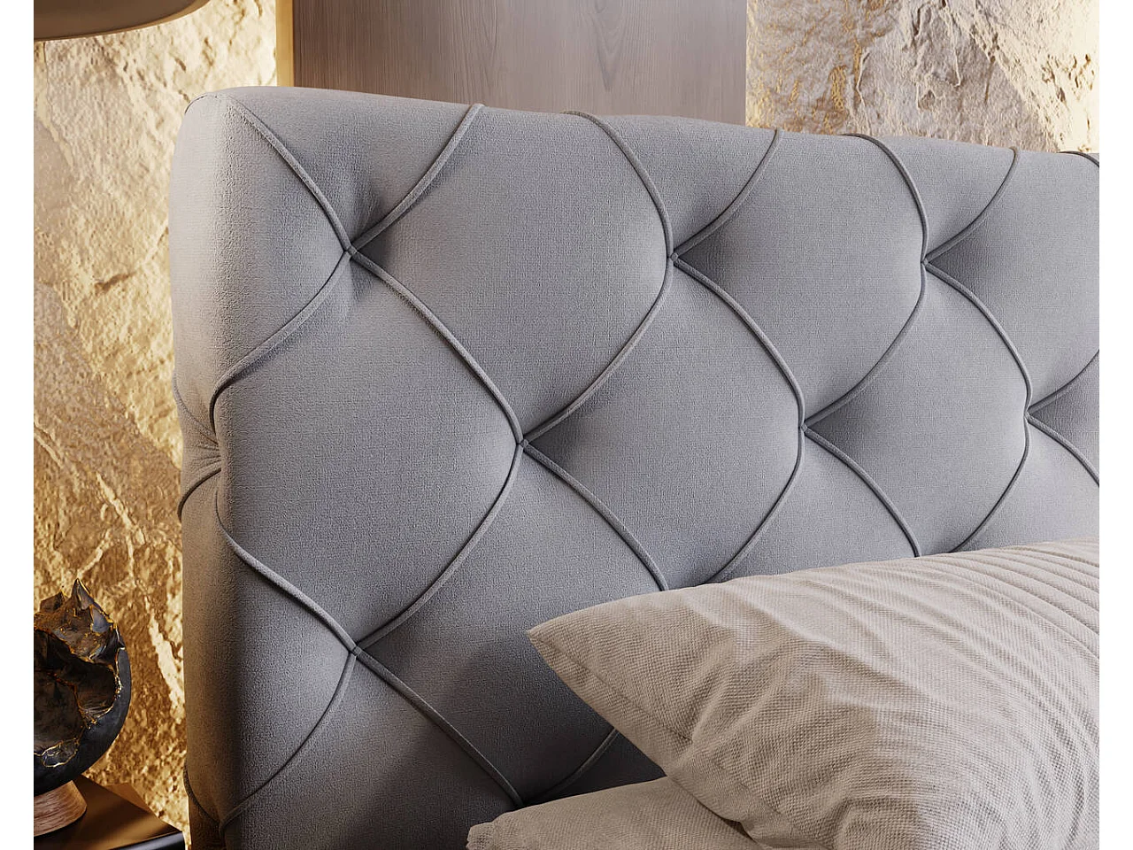 Lit rembourré avec rangement - 160 x 200 - lit double - velours - gris clair - Milano