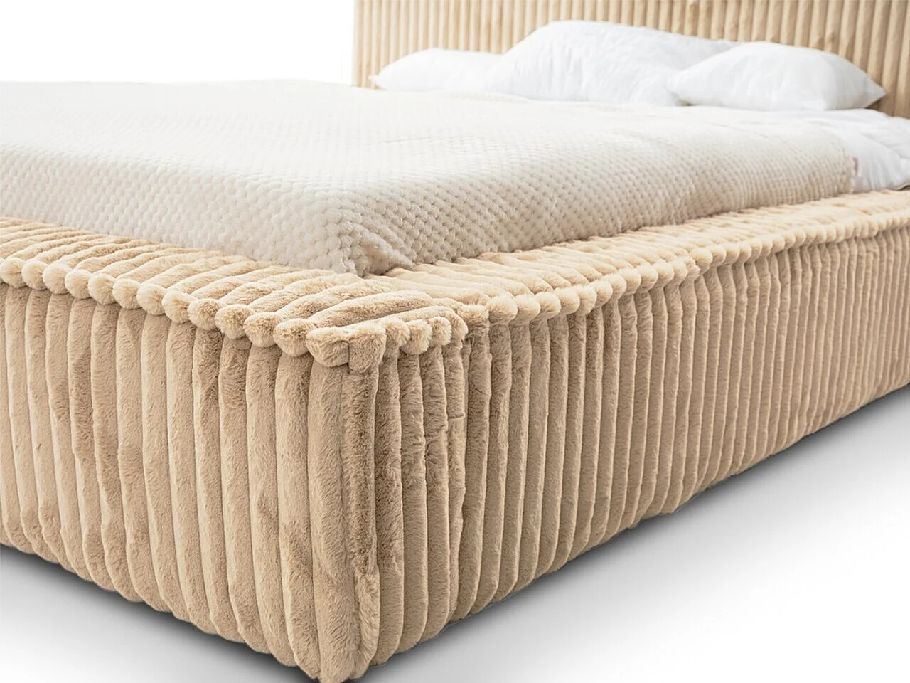 Lit rembourré avec rangement - 140 x 200 - lit double - côtelé - beige - Lago