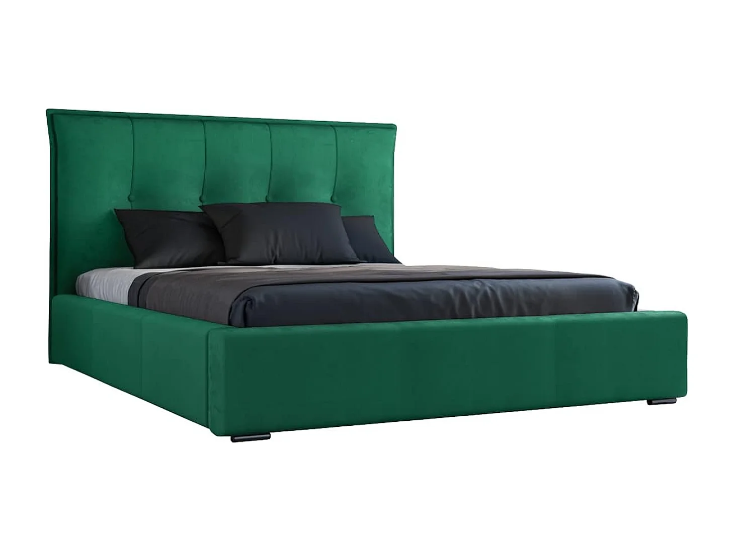 Gestoffeerd bed Valencia 140x200 groen - opbergruimte voor beddengoed, houten lattenbodem, doorgestikt hoofdbord en bedframe