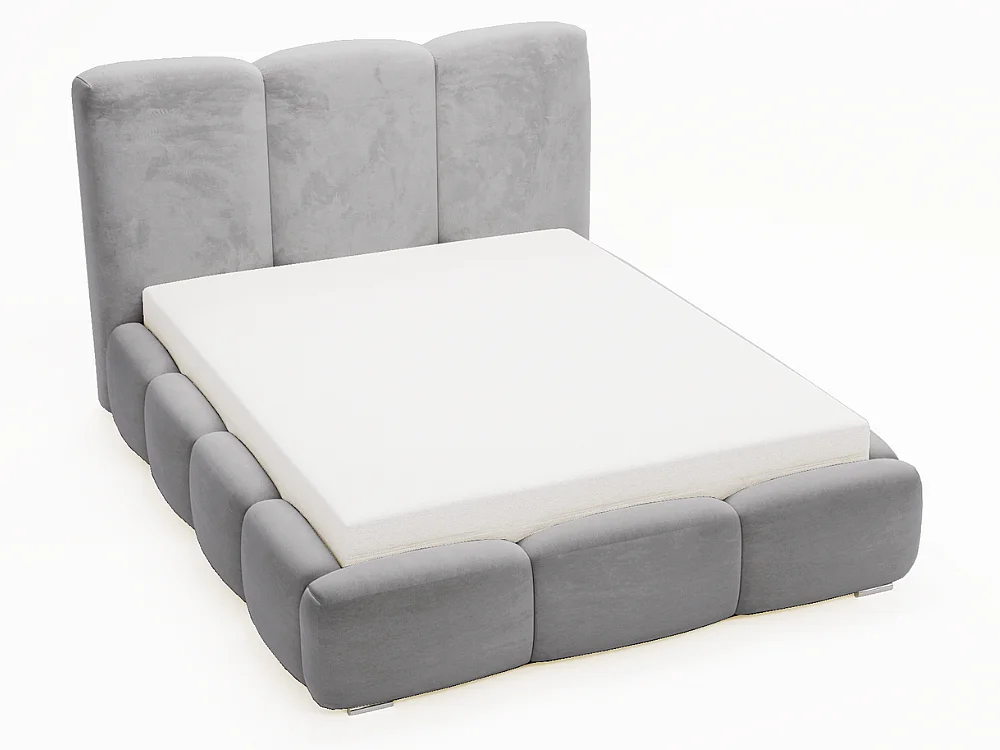 Polsterbett mit Bettkasten - 160 x 200 - Samtstoff - Grau - Bett mit Lattenrost - BUBBLE
