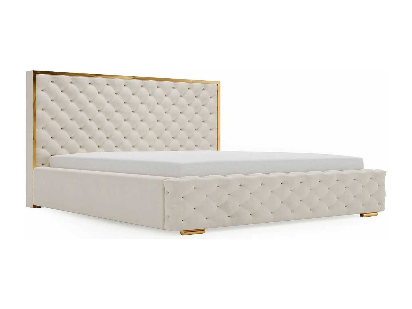 Gestoffeerd bed Wave 160x200 beige - opbergruimte voor beddengoed, houten lattenbodem, doorgestikt hoofdbord en bedframe
