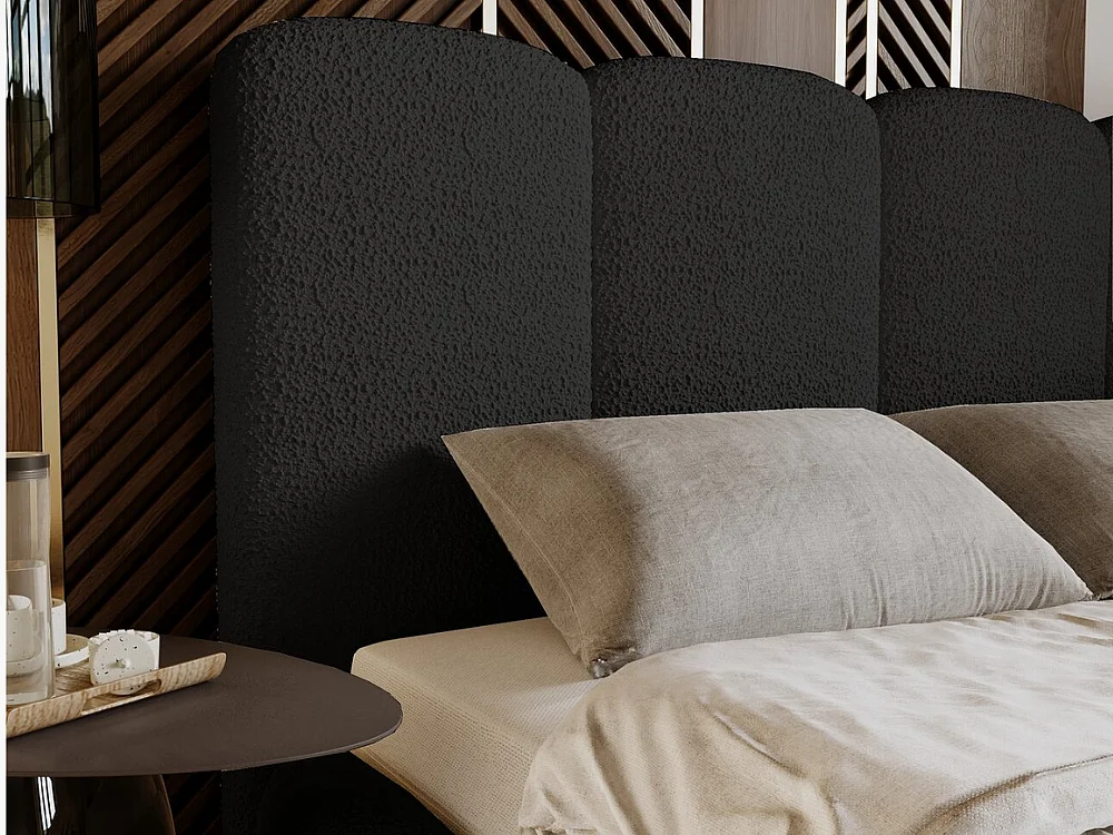 Lit rembourré avec rangement - 120 x 200 - lit double - bouclé - noir - Galli