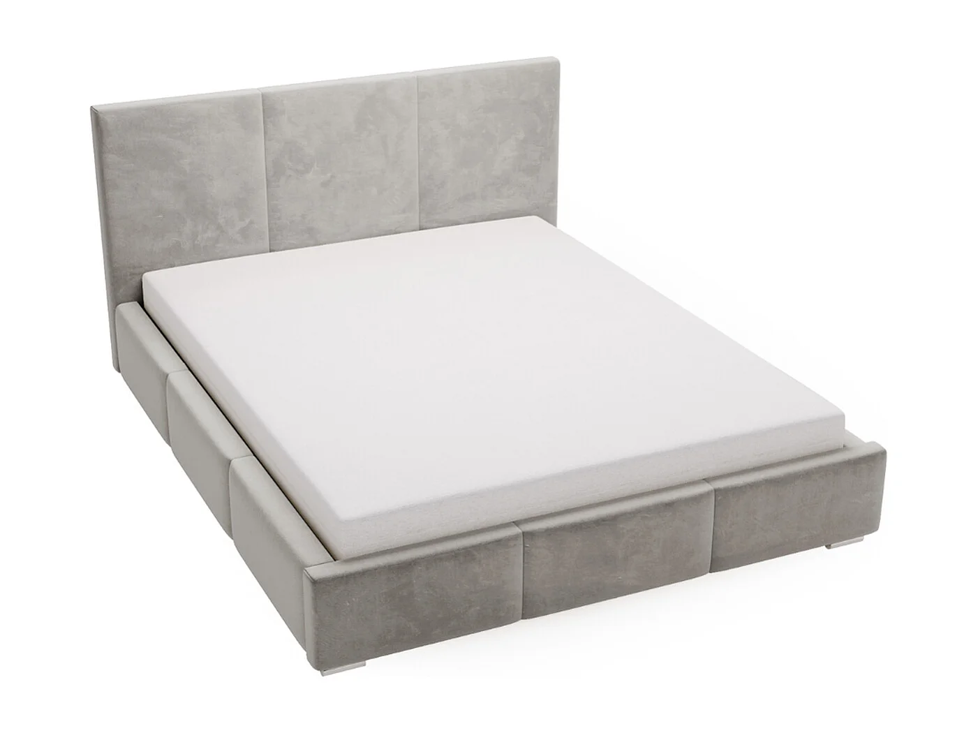 Lit rembourré avec rangement - 180 x 200 - lit double - velours - gris - Lincoln