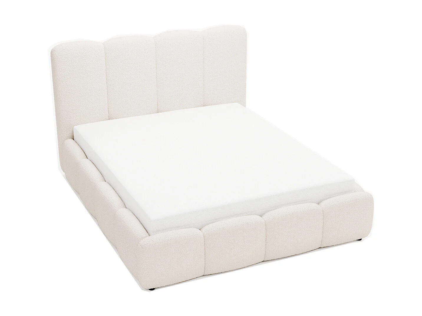 Lit rembourré avec rangement - 180 x 200 - lit double - bouclé - crème - Galli