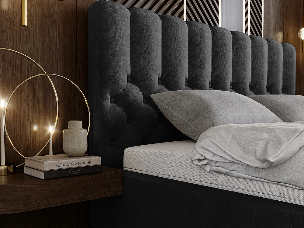 Lit rembourré avec rangement - 180 x 200 - lit double - velours - noir - Roma