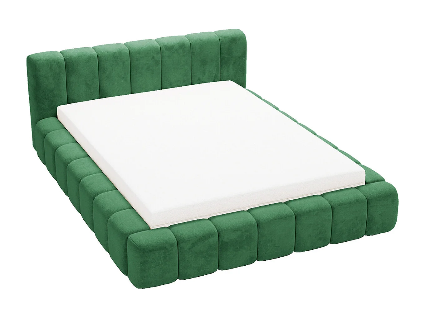 Gestoffeerd bed Ibiza 180x200 groen - opbergruimte voor beddengoed, houten lattenbodem, doorgestikt hoofdbord en bedframe.