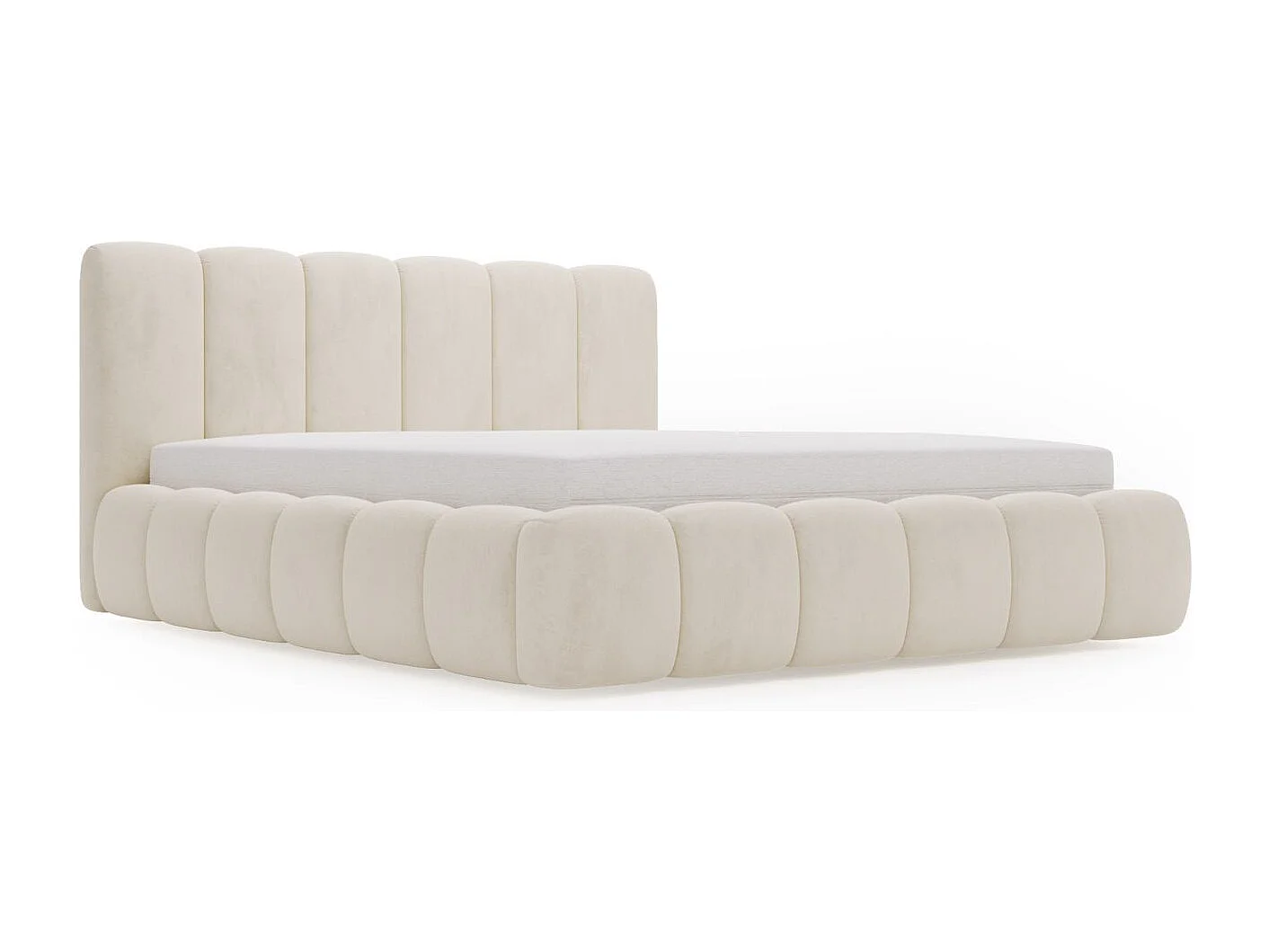 Gestoffeerd bed Cloud 160x200 beige - opbergruimte voor beddengoed, houten lattenbodem, doorgestikt hoofdbord en bedframe