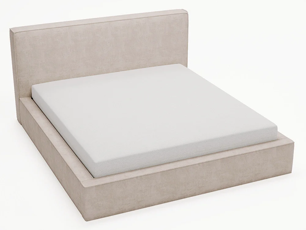 Gestoffeerd bed Monaco 200x200 beige - opbergruimte voor beddengoed, houten lattenbodem, doorgestikt hoofdbord en bedframe