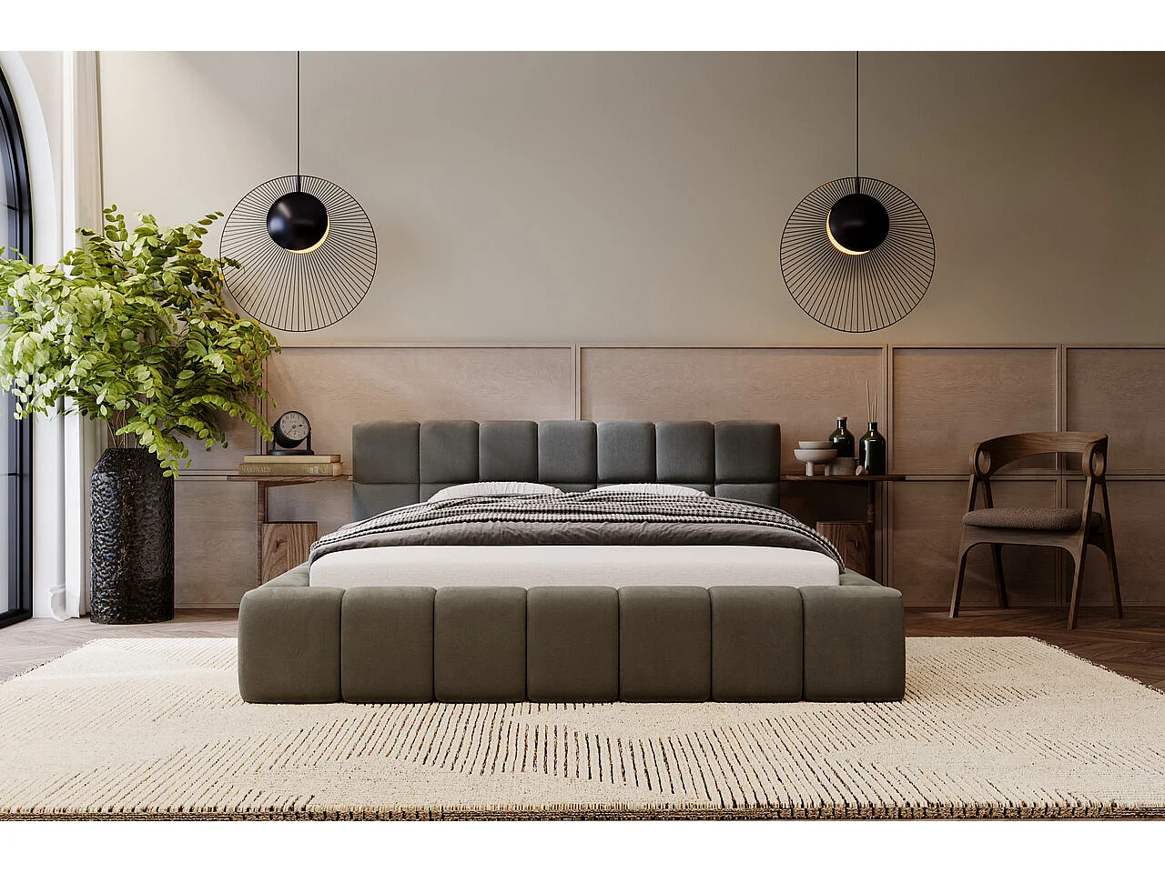 Polsterbett mit Bettkasten - 160 x 200 - Samtstoff - Dunkelgrau - Bett mit Lattenrost - ALICANTE