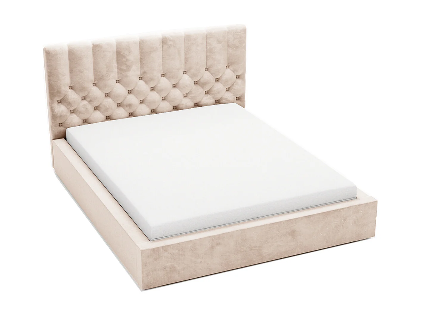 Gestoffeerd bed Roma 140x200 beige - opbergruimte voor beddengoed, houten lattenbodem, doorgestikt hoofdbord en bedframe