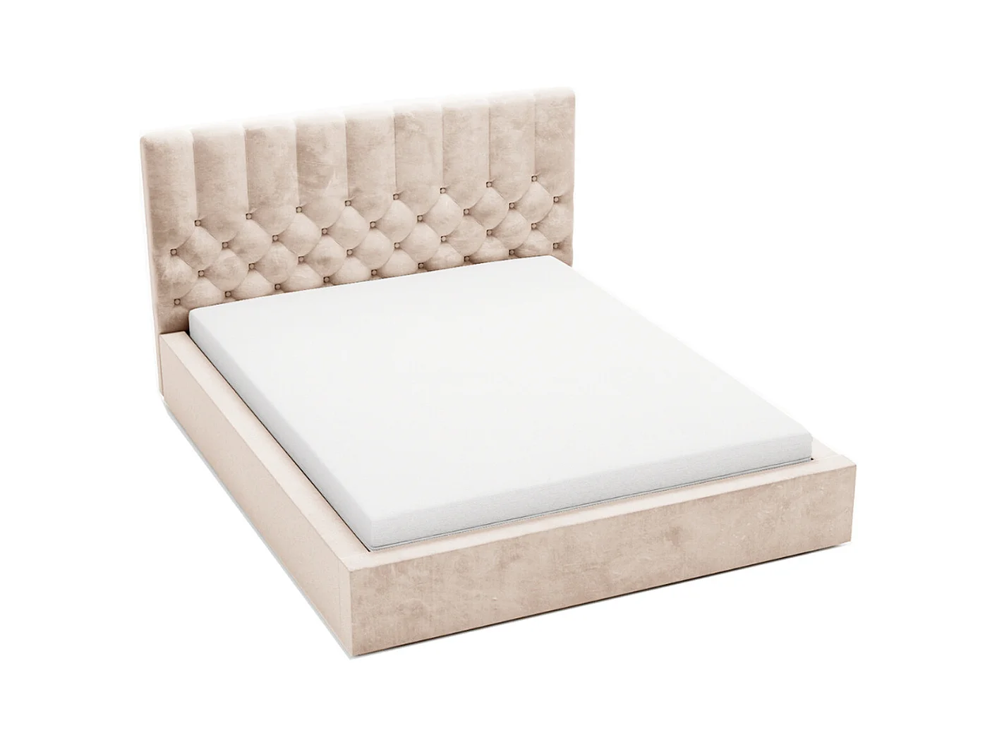 Polsterbett mit Bettkasten - 140 x 200 - Samtstoff - Beige - Bett mit Lattenrost - ROMA