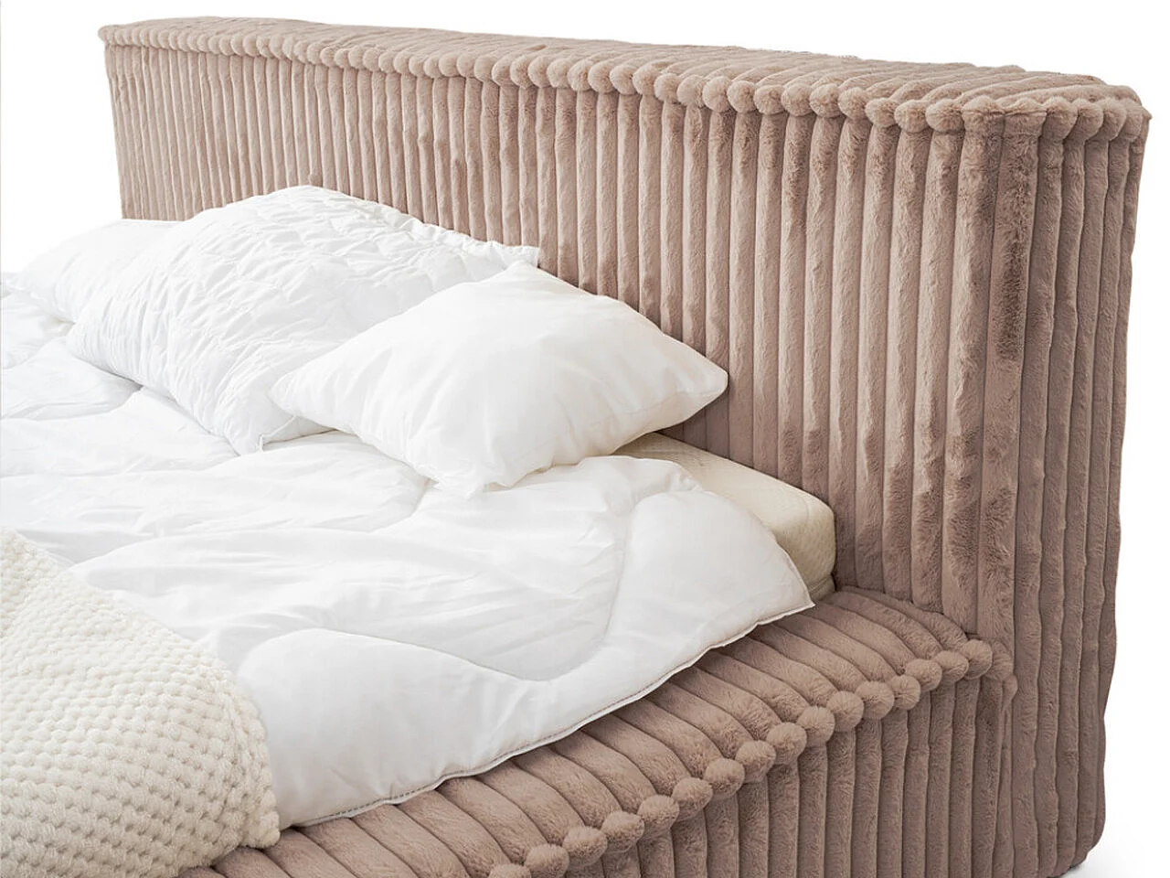 Gestoffeerd bed Lago 180x200 bruin - opbergruimte voor beddengoed, houten lattenbodem, hoofdbord en bedframe