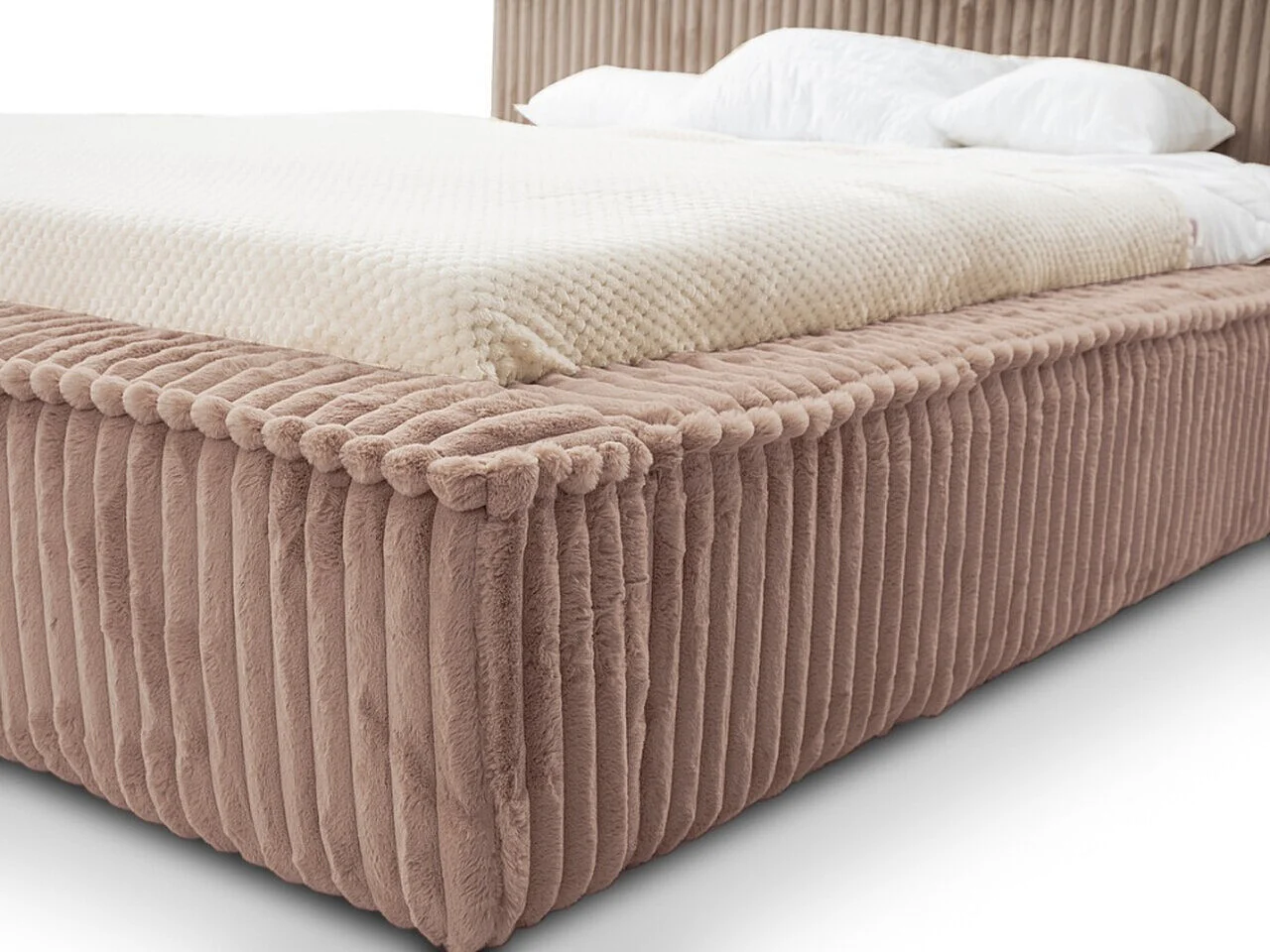 Gestoffeerd bed Lago 180x200 bruin - opbergruimte voor beddengoed, houten lattenbodem, hoofdbord en bedframe