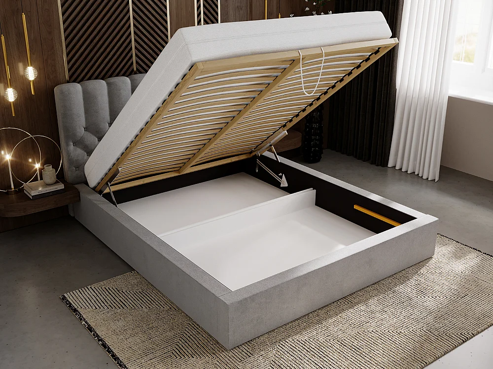 Lit rembourré avec rangement - 180 x 200 - lit double - velours - vert - Roma