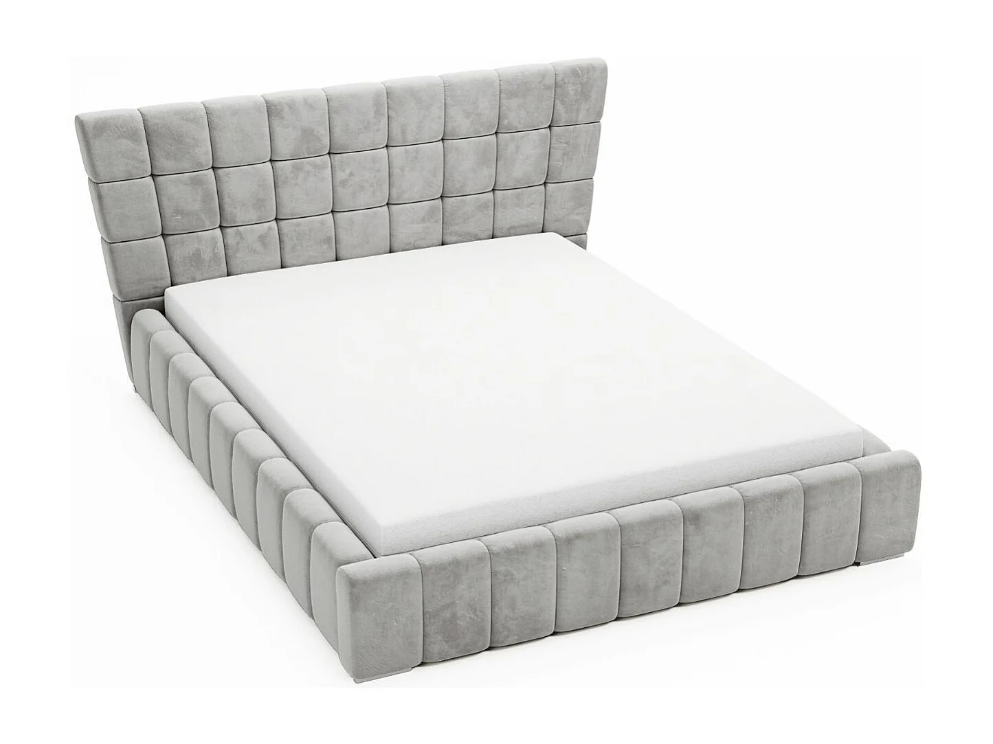 Lit rembourré avec rangement - 140 x 200 - lit double - velours - gris clair - Paris