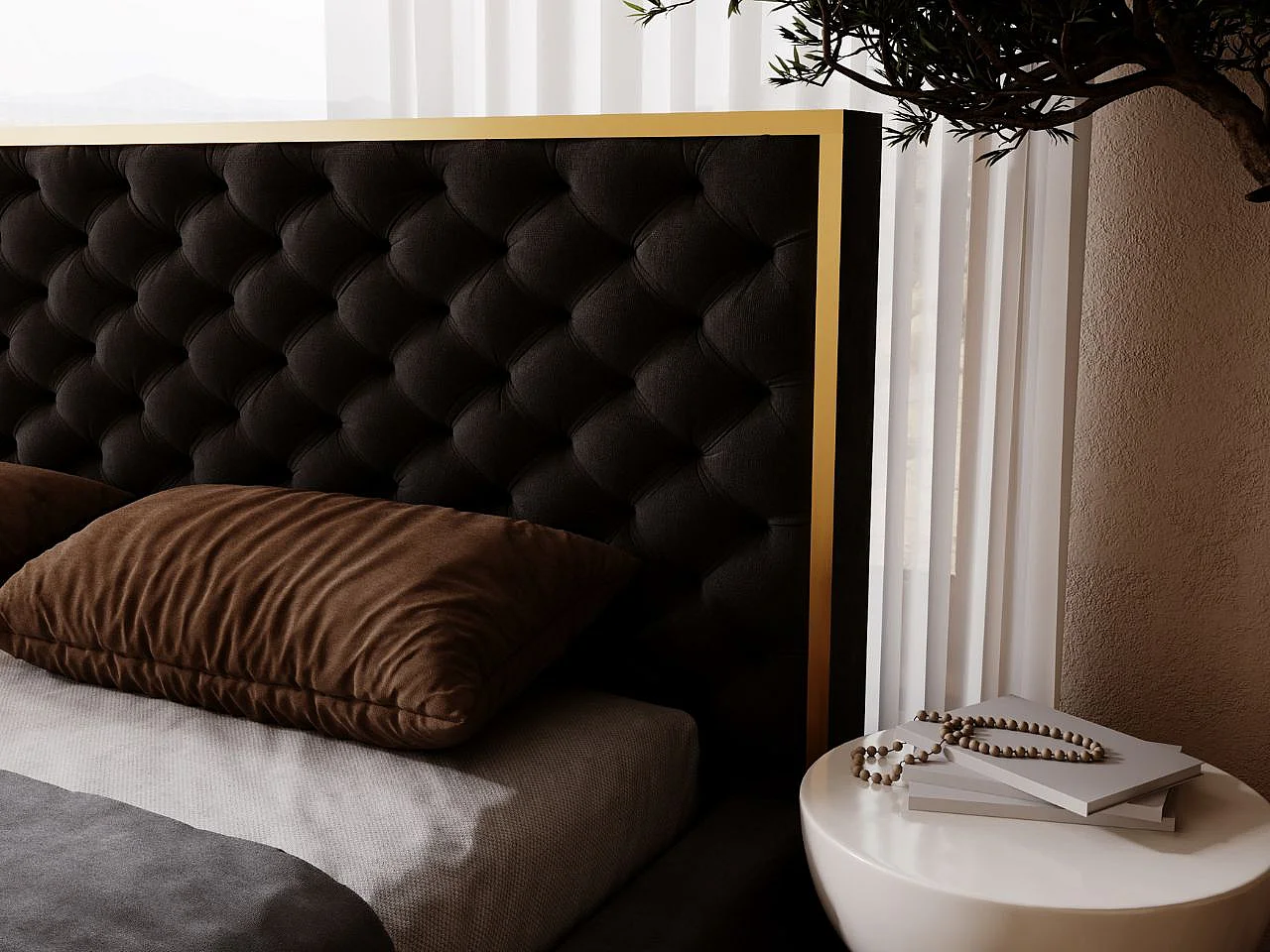 Lit rembourré avec rangement - 200 x 200 - lit double - velours - noir - Bonito