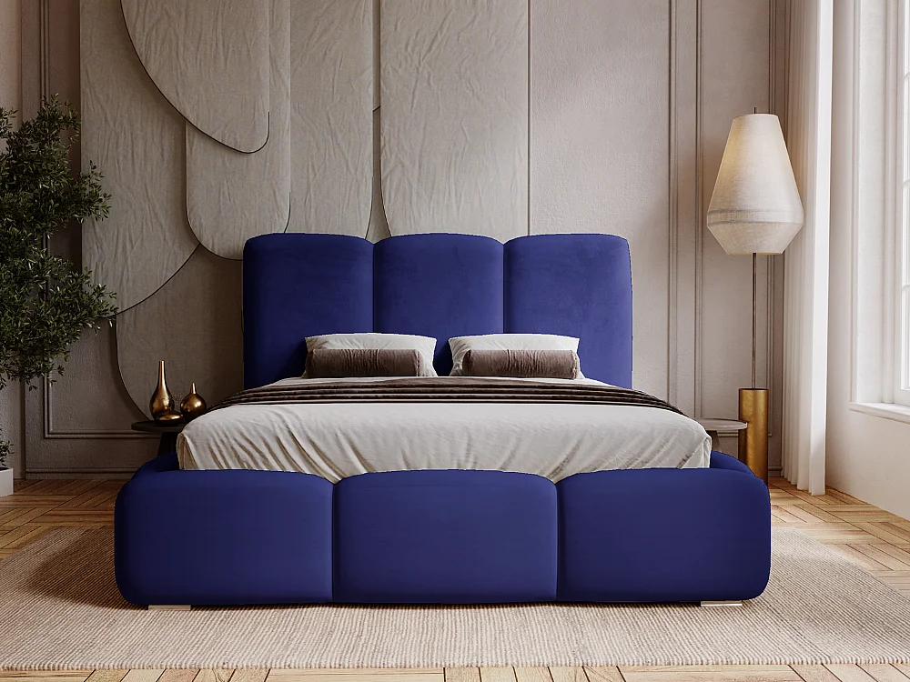 Polsterbett mit Bettkasten - 200 x 200 - Samtstoff - Blau - Bett mit Lattenrost - BUBBLE