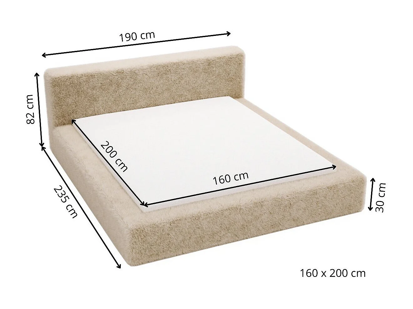 Lit rembourré avec rangement - 160 x 200 - lit double - peluche - gris - Enjoy