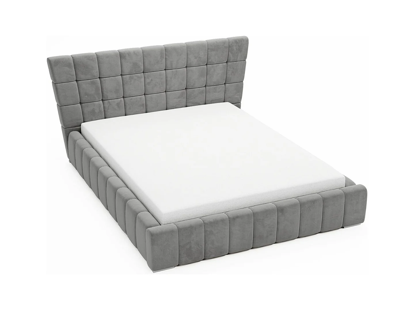 Lit rembourré avec rangement - 160 x 200 - lit double - velours - gris - Paris