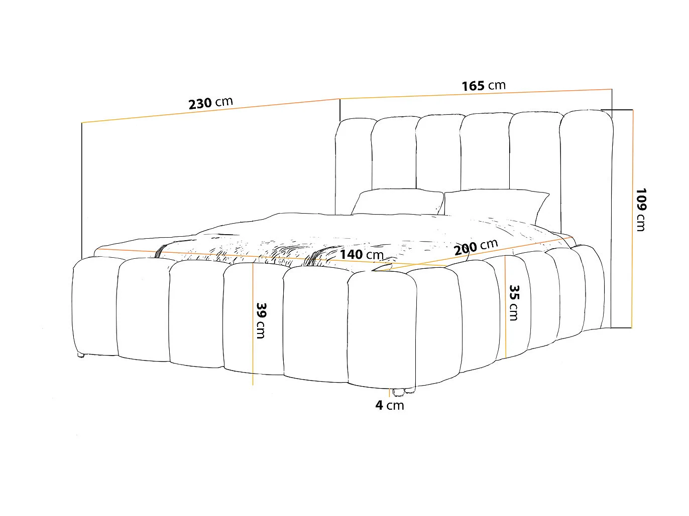 Gestoffeerd bed Cloud 140x200 bruin - opbergruimte voor beddengoed, houten lattenbodem, doorgestikt hoofdbord en bedframe