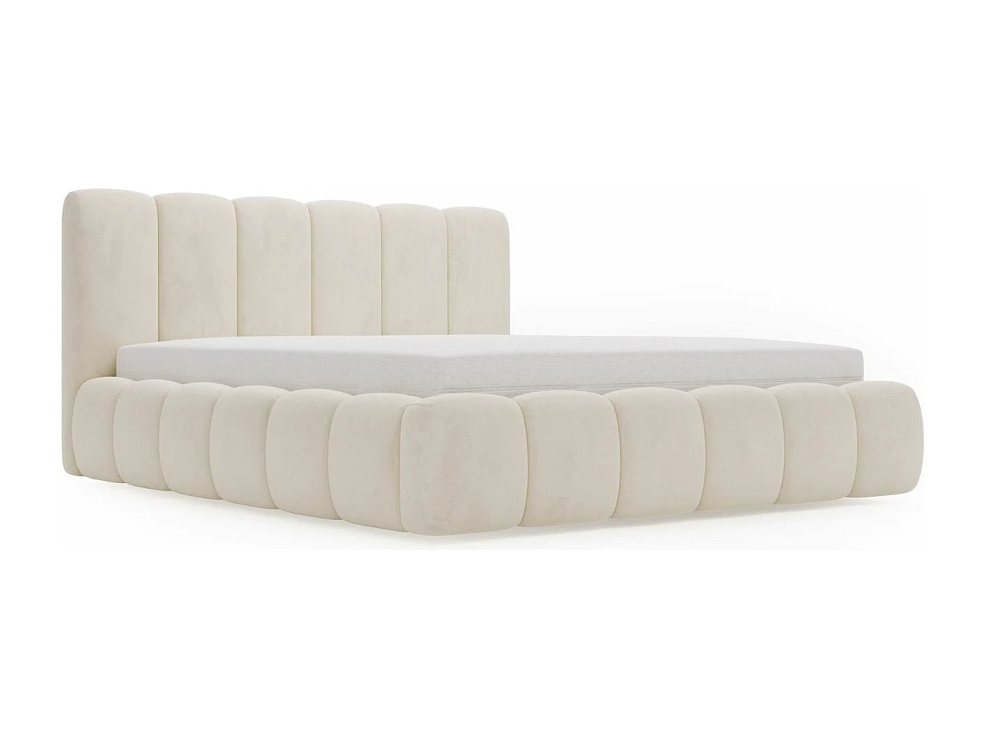 Gestoffeerd bed Cloud 200x200 beige - opbergruimte voor beddengoed, houten lattenbodem, doorgestikt hoofdbord en bedframe