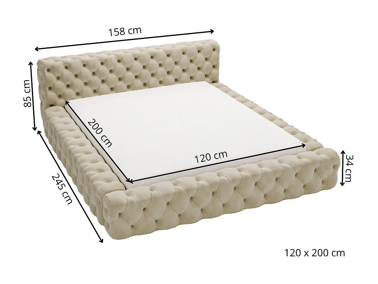 Polsterbett mit Bettkasten - 120 x 200 - Samtstoff - Grau - Bett mit Lattenrost - ARMANI BIS