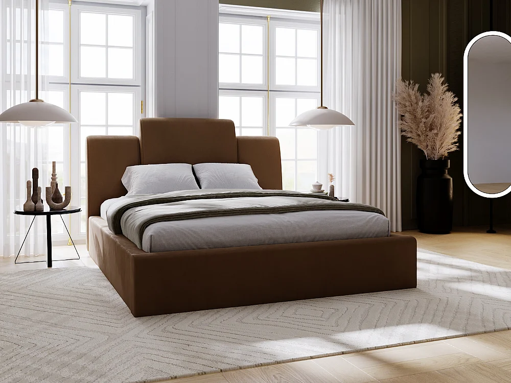 Polsterbett mit Bettkasten - 120 x 200 - Samtstoff - Braun - Bett mit Lattenrost - MIDAS