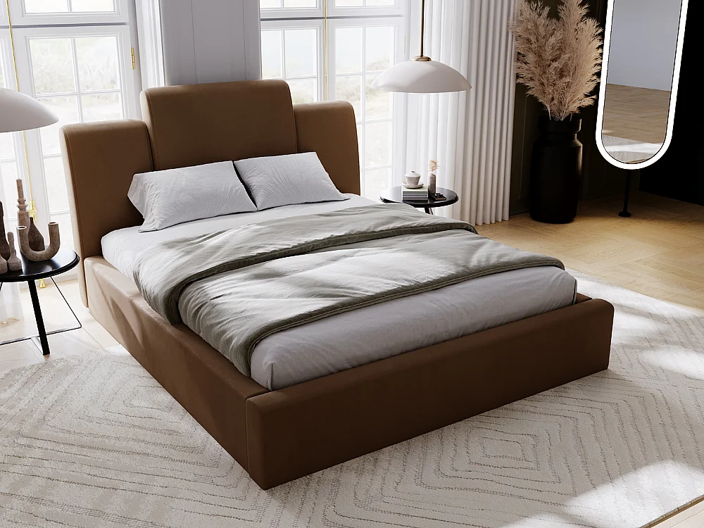 Polsterbett mit Bettkasten - 120 x 200 - Samtstoff - Braun - Bett mit Lattenrost - MIDAS