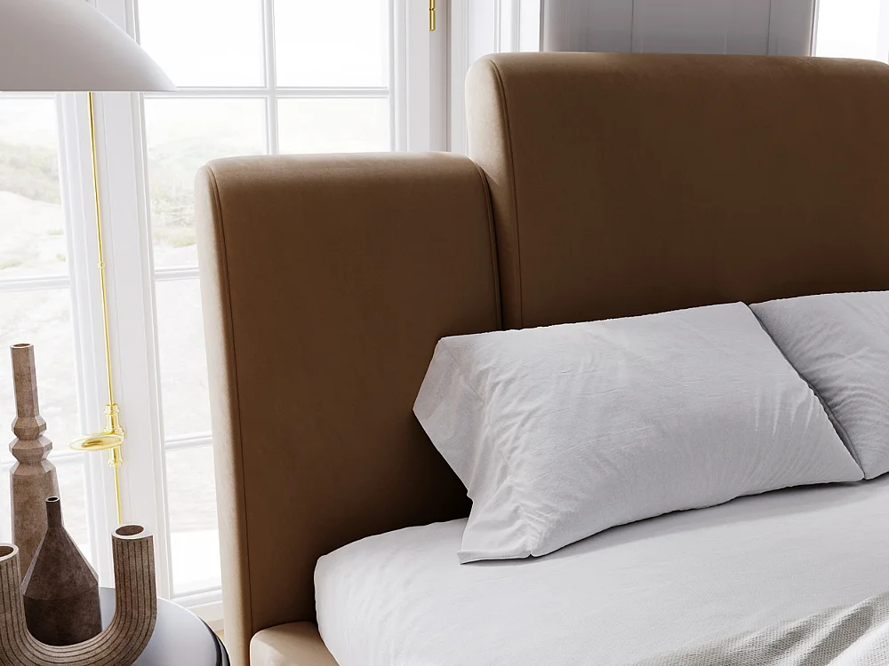 Polsterbett mit Bettkasten - 120 x 200 - Samtstoff - Braun - Bett mit Lattenrost - MIDAS