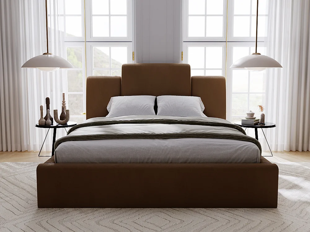 Polsterbett mit Bettkasten - 120 x 200 - Samtstoff - Braun - Bett mit Lattenrost - MIDAS