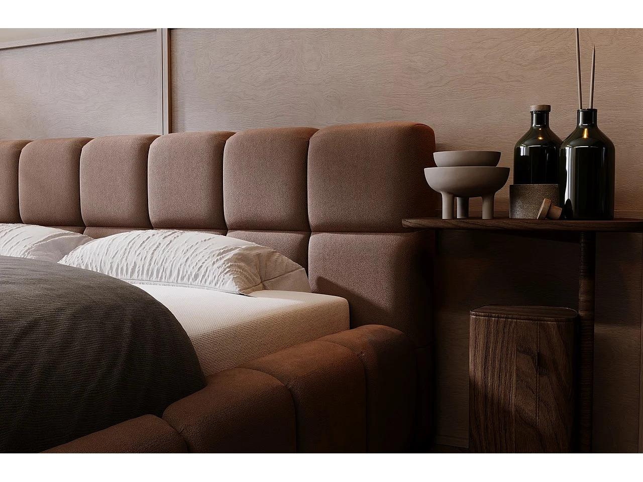 Polsterbett mit Bettkasten - 160 x 200 - Samtstoff - Braun - Bett mit Lattenrost - ALICANTE