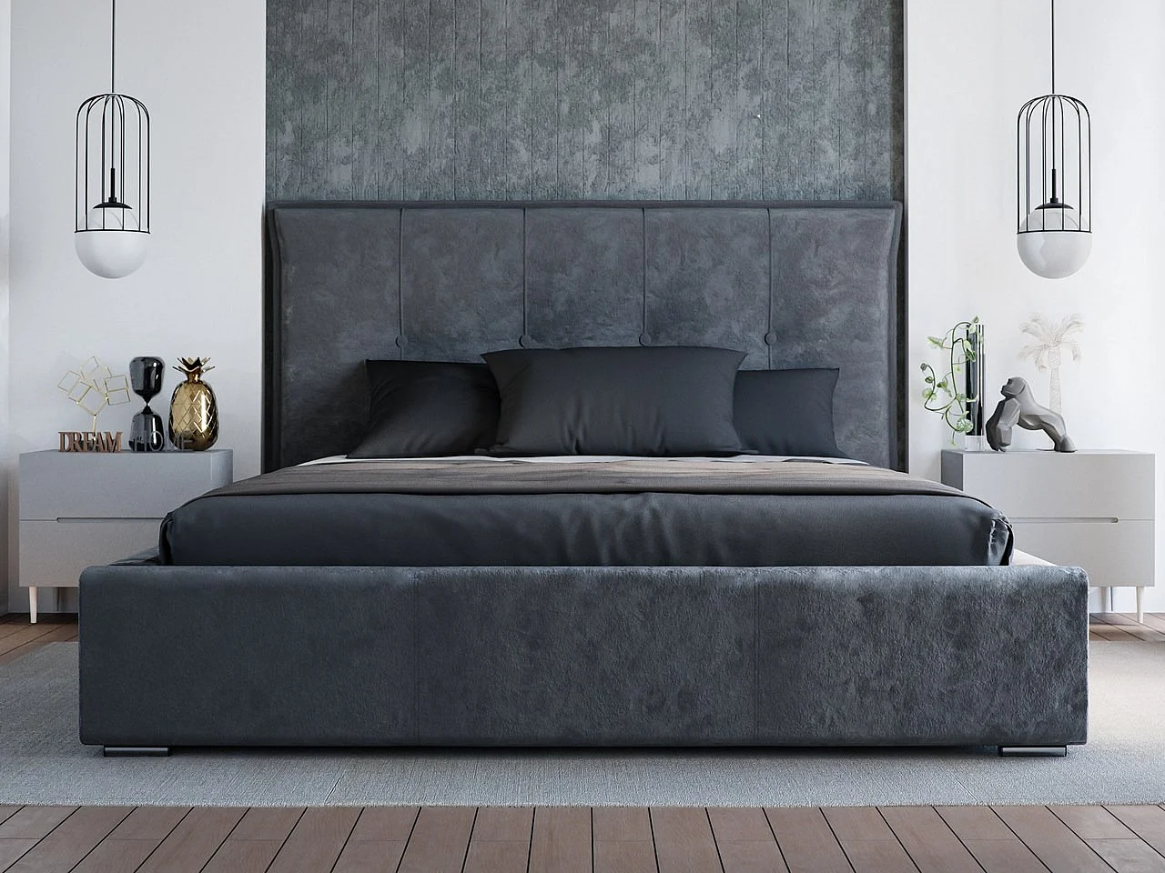 Gestoffeerd bed Valencia 120x200 grijs - opbergruimte voor beddengoed, houten lattenbodem, doorgestikt hoofdbord en bedframe