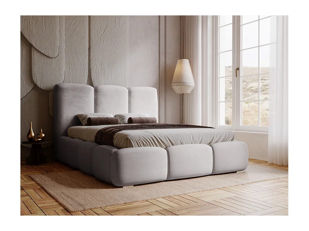 Lit rembourré avec rangement - 200 x 200 - lit double - velours - gris - Bubble