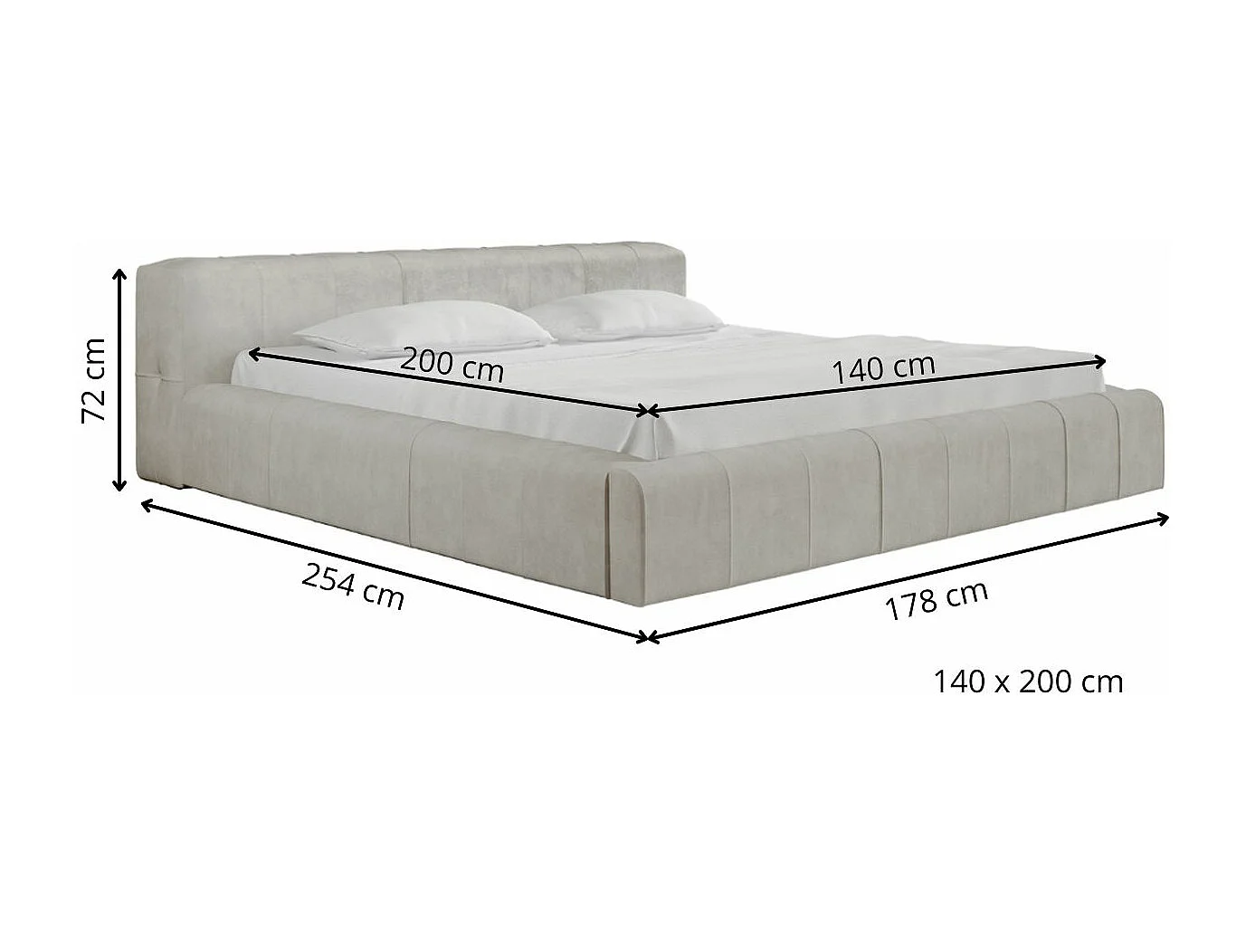 Lit rembourré avec rangement - 140 x 200 - lit double - velours - marron - Lipari