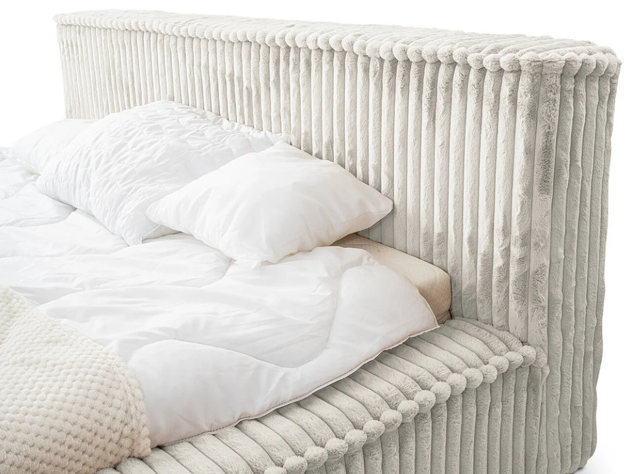 Gestoffeerd bed Lago 120x200 lichtgrijs - opbergruimte voor beddengoed, houten lattenbodem, hoofdbord en bedframe