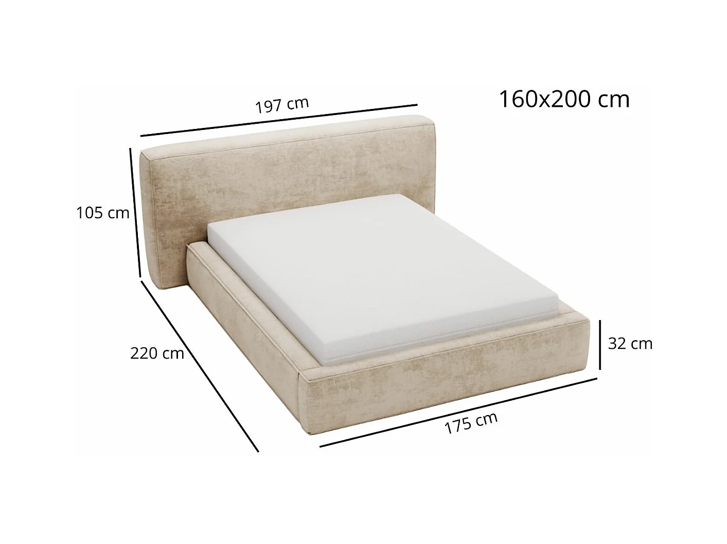 Lit rembourré avec rangement - 160 x 200 - lit double - chenille - gris clair - Monza