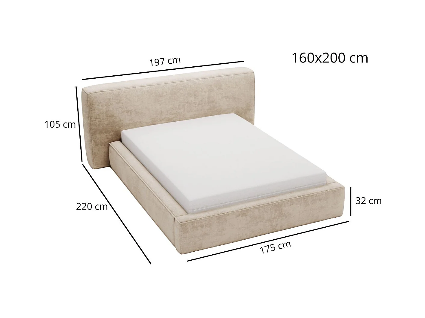 Lit rembourré avec rangement - 160 x 200 - lit double - chenille - gris clair - Monza