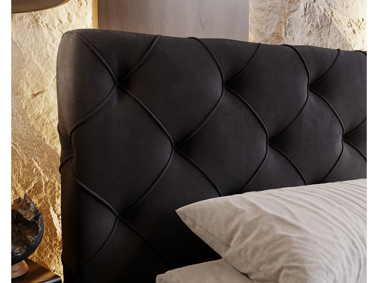 Lit rembourré avec rangement - 160 x 200 - lit double - velours - anthracite - Milano