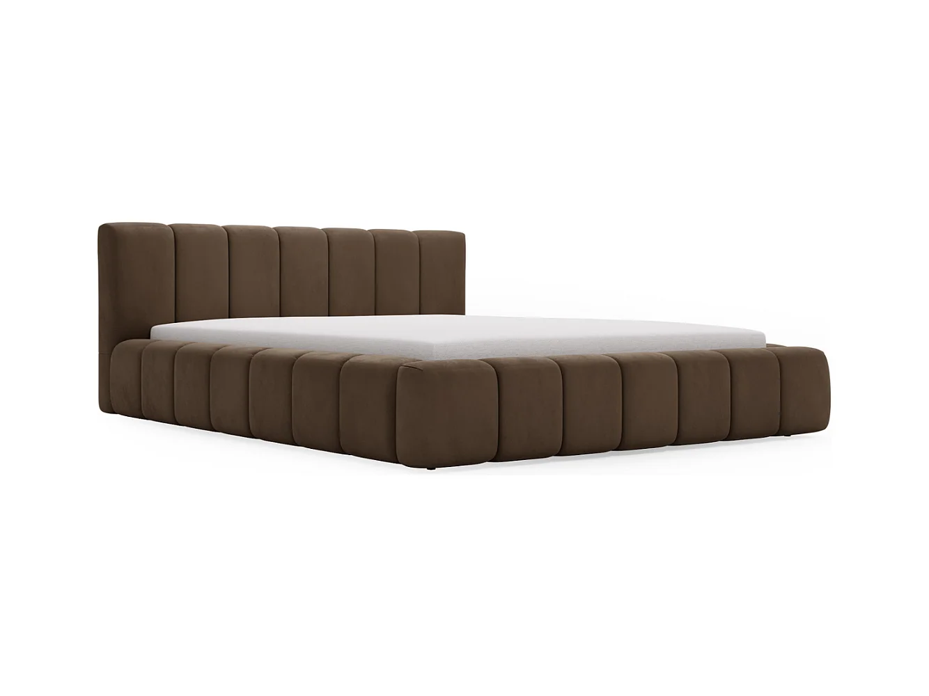 Lit rembourré avec rangement - 160 x 200 - lit double - velours - marron - Split