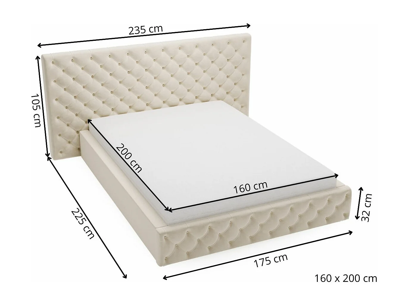 Gestoffeerd bed Madera 160x200 grijs - opbergruimte voor beddengoed, houten lattenbodem, doorgestikt hoofdbord en bedframe