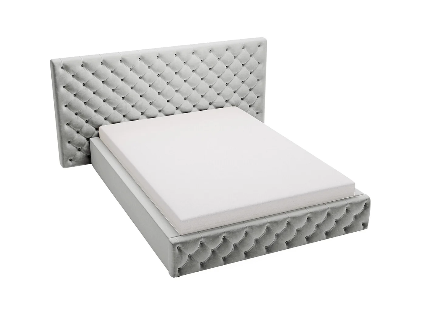 Lit rembourré avec rangement - 160 x 200 - lit double - velours - gris - Madera