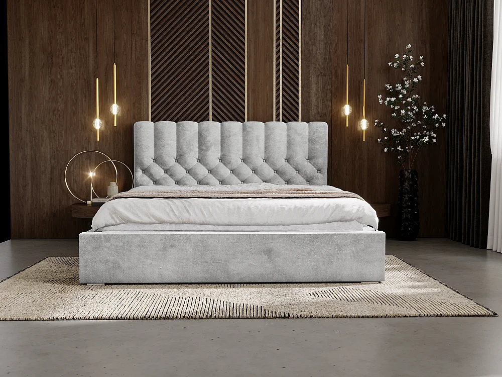 Lit rembourré avec rangement - 120 x 200 - lit double - velours - gris clair - Roma