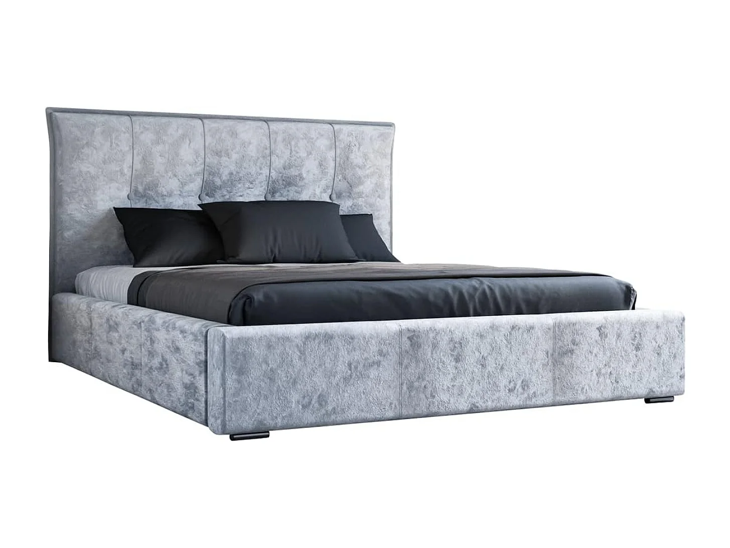 Gestoffeerd bed Valencia 160x200 lichtgrijs - opbergruimte voor beddengoed, houten lattenbodem, doorgestikt hoofdbord en bedframe