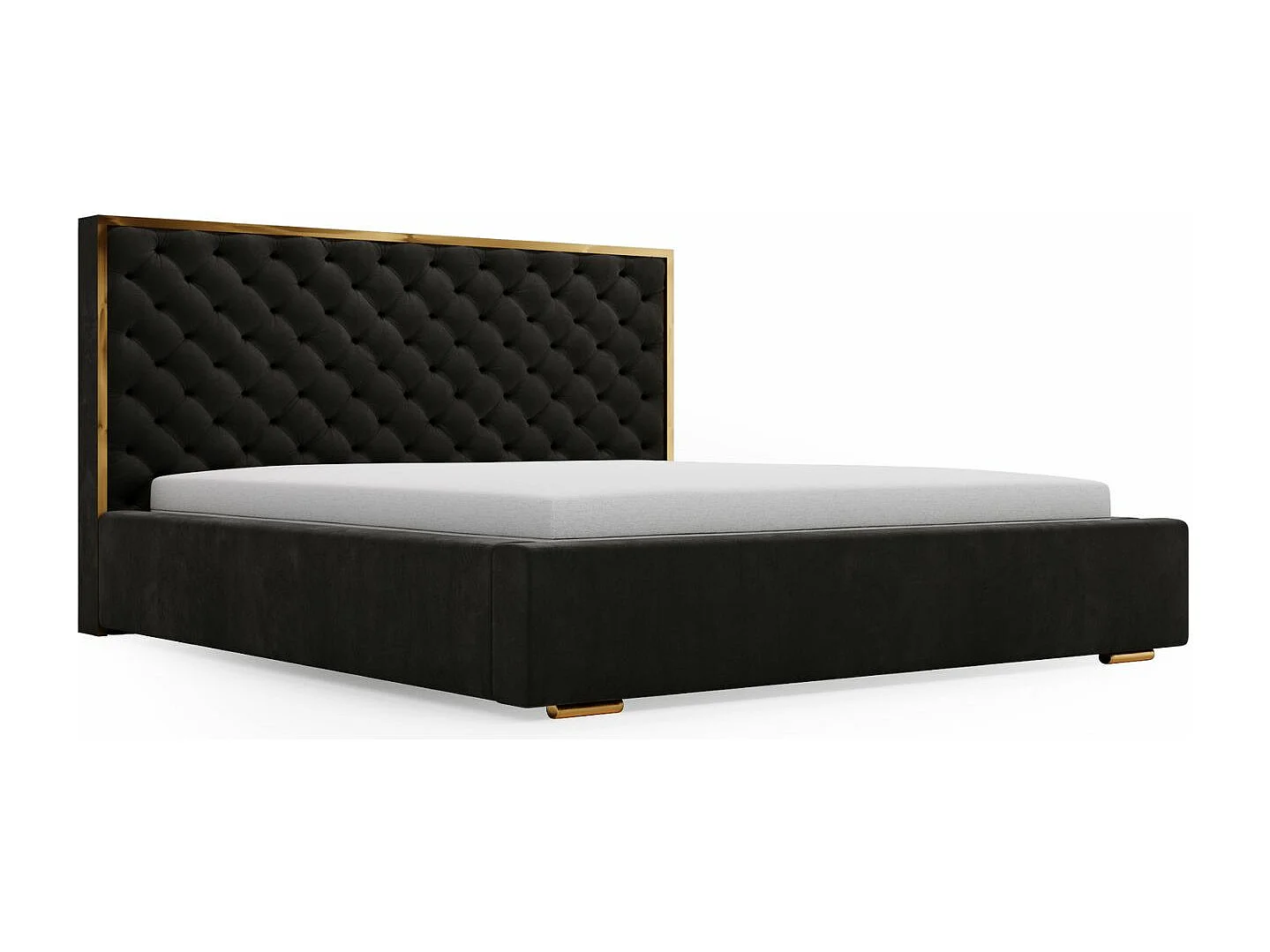 Lit rembourré avec rangement - 180 x 200 - lit double - velours - noir - Bonito