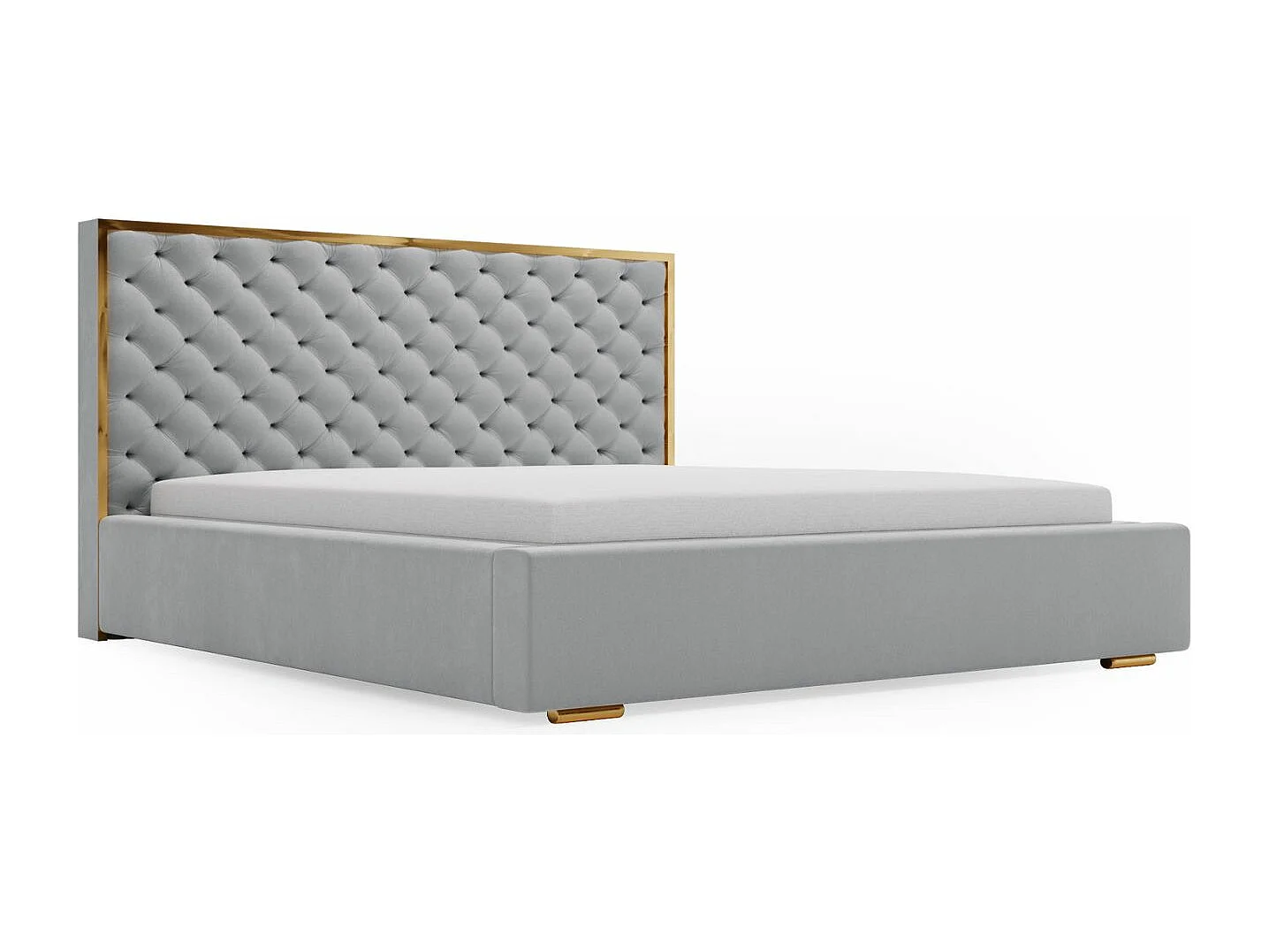Lit rembourré avec rangement - 120 x 200 - lit double - velours - gris - Bonito