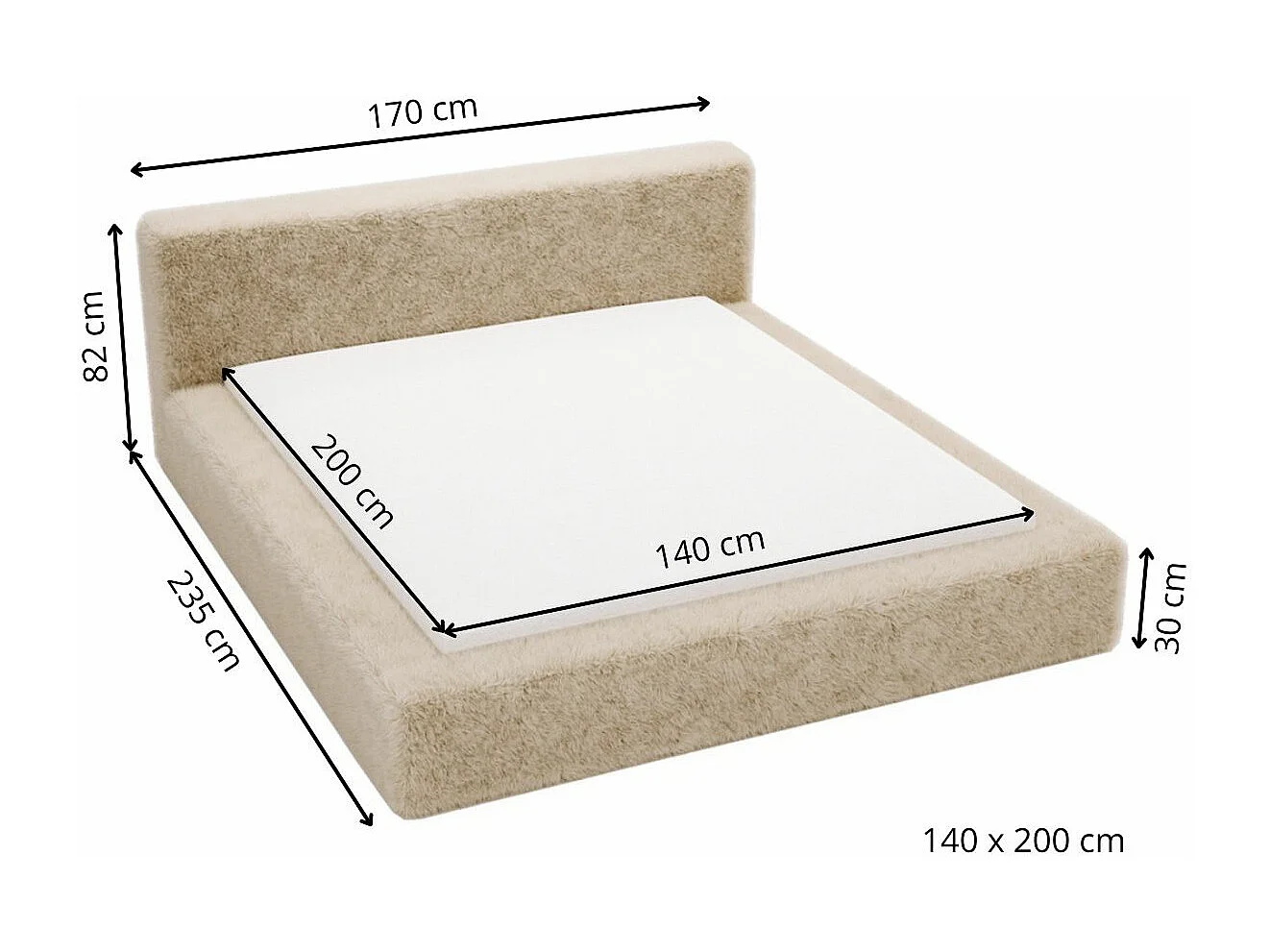 Gestoffeerd bed Enjoy 140x200 lichtgrijs - opbergruimte voor beddengoed, houten lattenbodem, doorgestikt hoofdbord en bedframe