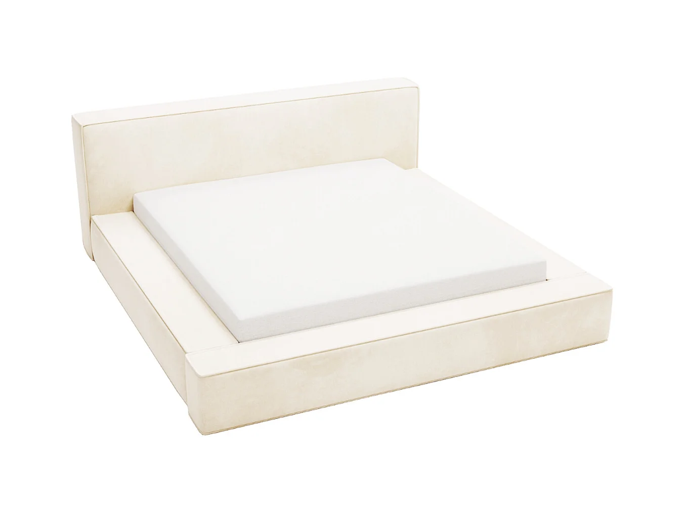 Lit rembourré avec rangement - 180 x 200 - lit double - velours - beige - Mali