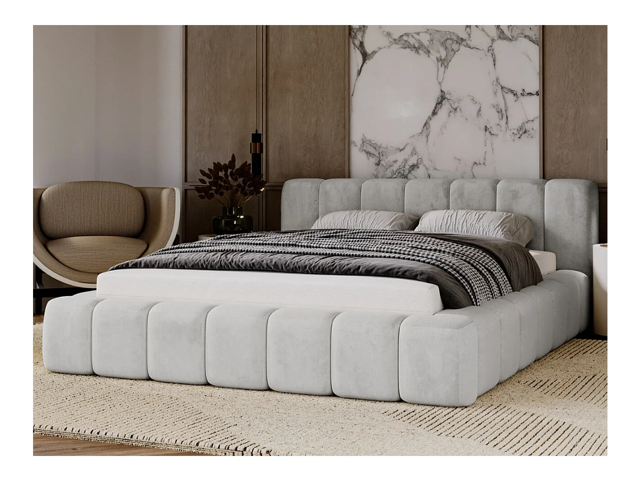 Lit Rembourré Avec Rangement 120x200 Cm Lit Double Ibiza Velours Gris Clair