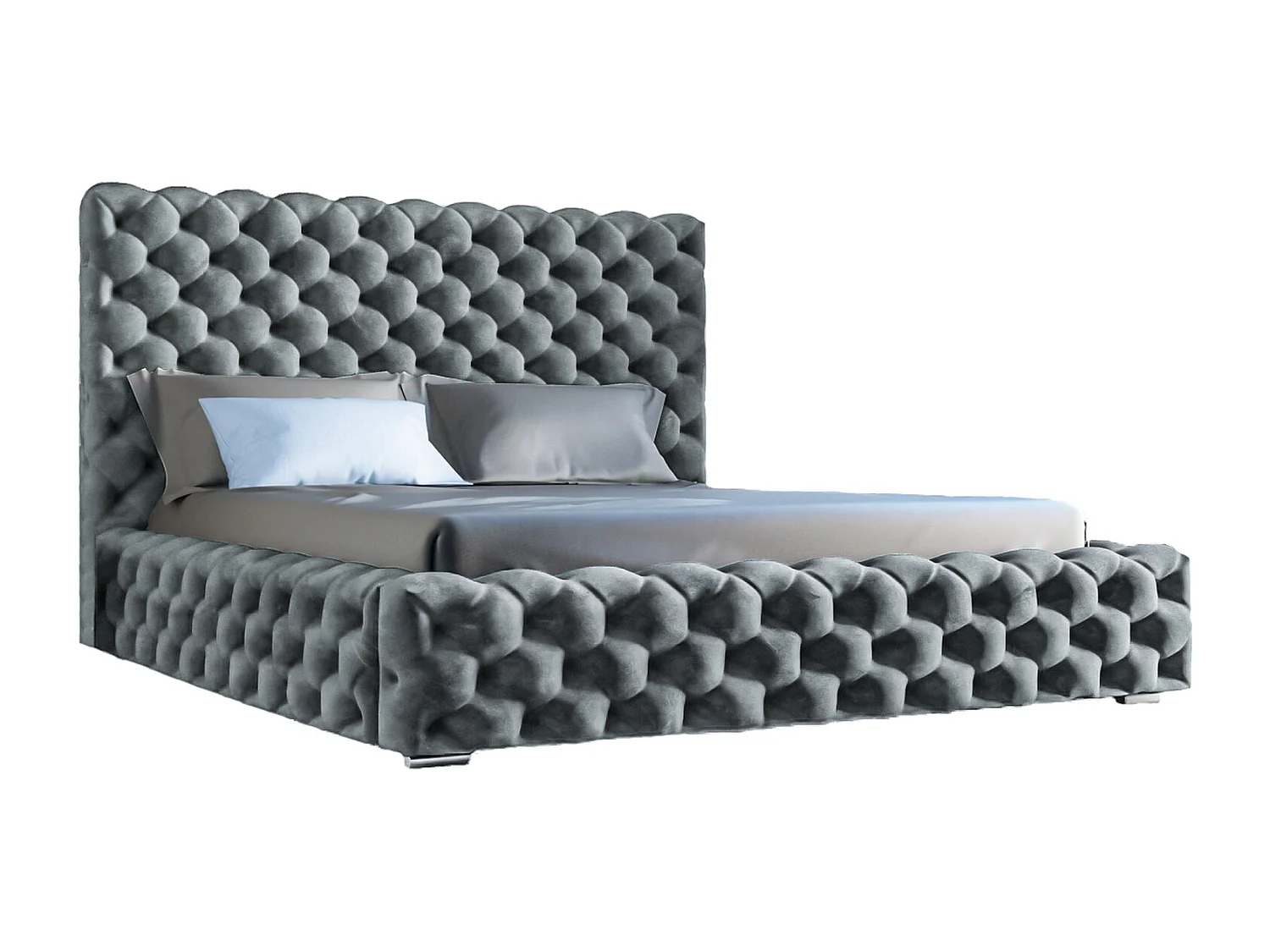 Gestoffeerd bed Heaven 160x200 donkergrijs - opbergruimte voor beddengoed, houten lattenbodem, doorgestikt hoofdbord en bedframe