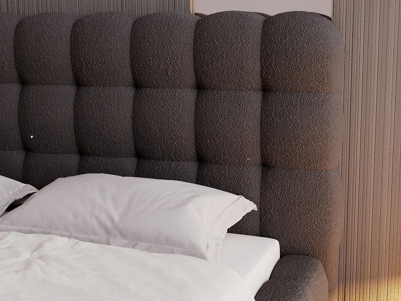 Gestoffeerd bed Twist 120x200 zwart - opbergruimte voor beddengoed, houten lattenbodem, doorgestikt hoofdbord en bedframe